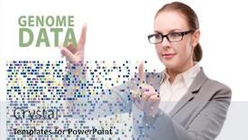  Presentation with genome - Presentation theme having businesswoman-in-genome-data-concept background and a light blue colored foreground