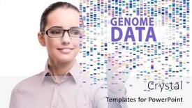 Presentation with genome - Presentation design consisting of businesswoman-in-genome-data-concept background and a light gray colored foreground