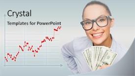  Presentation with forex - PPT layouts with businesswoman in glasses with dollar background and a lemonade colored foreground