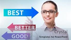  Presentation with good - Slide deck having businesswoman-in-good-better background and a  colored foreground