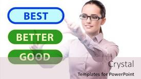  Presentation with good - Slide set featuring businesswoman-in-good-better background and a coral colored foreground