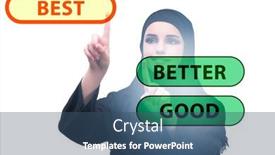  Presentation with good - Slide deck having businesswoman-in-good-better background and a ocean colored foreground