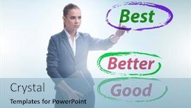  Presentation with best - Slide set featuring businesswoman-in-good-better background and a light blue colored foreground