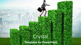  Presentation with ecology - Beautiful PPT theme featuring businesswoman-in-green-ecology-growth backdrop and a forest green colored foreground