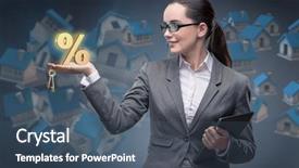  Presentation with housing - Cool new PPT theme with businesswoman in housing mortgage concept backdrop and a ocean colored foreground