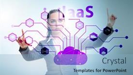  Presentation with infrastructure - Cool new PPT theme with businesswoman-in-infrastructure backdrop and a light blue colored foreground