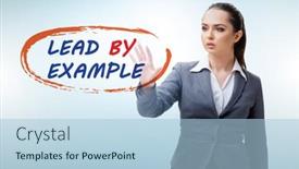  Presentation with example - PPT layouts having businesswoman-in-lead-by-example background and a light blue colored foreground