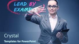  Presentation with example - Presentation featuring businesswoman-in-lead-by-example background and a ocean colored foreground