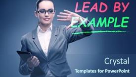  Presentation with example - PPT layouts consisting of businesswoman-in-lead-by-example background and a ocean colored foreground