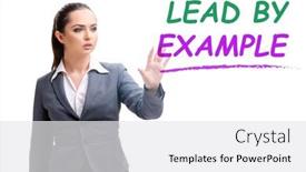  Presentation with example - Slide set having businesswoman-in-lead-by-example background and a white colored foreground