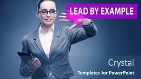  Presentation with example - Theme having businesswoman-in-lead-by-example background and a ocean colored foreground