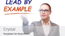  Presentation with example - Presentation design consisting of businesswoman-in-lead-by-example background and a light gray colored foreground
