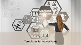  Presentation with machine learning - Colorful presentation theme enhanced with businesswoman-in-machine-learning-concept backdrop and a mint green colored foreground