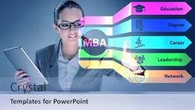  Presentation with administration - Presentation consisting of businesswoman-in-master-of-business background and a light blue colored foreground