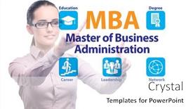  Presentation with administration - Colorful presentation design enhanced with businesswoman-in-master-of-business backdrop and a white colored foreground