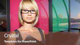  Presentation with interior - Presentation theme having businesswoman in modern office interior background and a tawny brown colored foreground