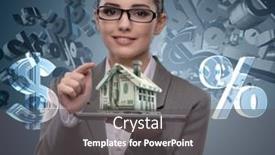  Presentation with mortgage - PPT theme consisting of businesswoman-in-mortgage-business-concept background and a dark gray colored foreground