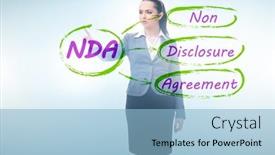  Presentation with concept - PPT theme featuring businesswoman-in-non-disclosure-agreement background and a light blue colored foreground