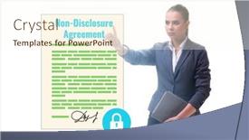  Presentation with concept - Presentation with businesswoman-in-non-disclosure-agreement background and a cream colored foreground