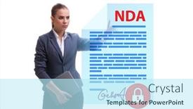 Presentation with concept - Presentation theme consisting of businesswoman-in-non-disclosure-agreement background and a cool aqua colored foreground