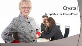  Presentation with office mix of people - Audience pleasing theme consisting of businesswoman in office environment three backdrop and a  colored foreground