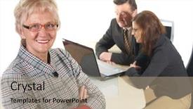  Presentation with meeting red white blue - Beautiful presentation featuring businesswoman in office environment three backdrop and a  colored foreground