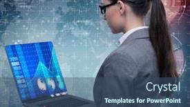  Presentation with trading online - Audience pleasing presentation theme consisting of businesswoman-in-online-stock-trading backdrop and a ocean colored foreground