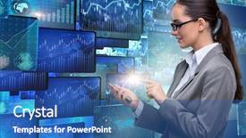  Presentation with stock share - Slide deck enhanced with businesswoman in online stock trading background and a ocean colored foreground