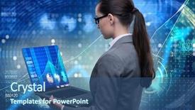  Presentation with trading online - Slides enhanced with businesswoman in online stock trading business concept background and a ocean colored foreground