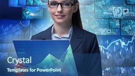  Presentation with trading online - Audience pleasing PPT layouts consisting of businesswoman in online stock trading backdrop and a  colored foreground