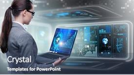  Presentation with trading online - Audience pleasing presentation consisting of businesswoman in online trading concept backdrop and a ocean colored foreground