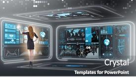  Presentation with trading online - Presentation theme having businesswoman in online trading concept background and a dark gray colored foreground