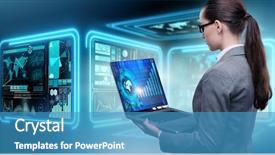  Presentation with trading online - Slides enhanced with businesswoman in online trading concept background and a teal colored foreground