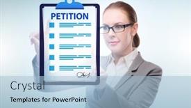  Presentation with application - Presentation theme with businesswoman-in-petition-application-concept background and a light blue colored foreground