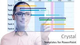  Presentation with project management - Colorful PPT theme enhanced with businesswoman-in-project-management-concept backdrop and a  colored foreground