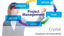  Presentation with phases - Slide deck enhanced with businesswoman-in-project-management-different background and a white colored foreground