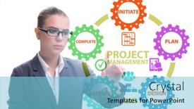  Presentation with project management - Beautiful theme featuring businesswoman-in-project-management-different backdrop and a light blue colored foreground