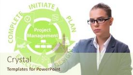  Presentation with phases - Slide deck having businesswoman-in-project-management-different background and a soft green colored foreground