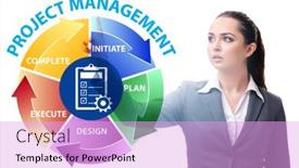  Presentation with phases - Presentation featuring businesswoman-in-project-management-different background and a lavender colored foreground