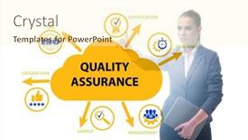  Presentation with concept - PPT theme with businesswoman-in-quality-assurance-concept background and a cream colored foreground