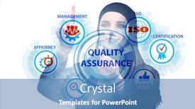  Presentation with concept - PPT theme having businesswoman-in-quality-assurance-concept background and a teal colored foreground