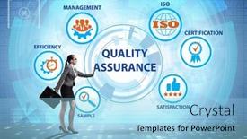  Presentation with concept - PPT theme having businesswoman-in-quality-assurance-concept background and a light blue colored foreground