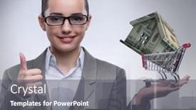  Presentation with real estate - Slide deck having businesswoman-in-real-estate-mortgage background and a gray colored foreground