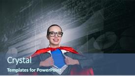  Presentation with super hero - Theme having businesswoman in red cape act background and a  colored foreground