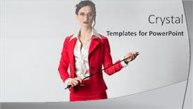  Presentation with lead - Cool new theme with businesswoman-in-red-suit backdrop and a light gray colored foreground