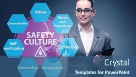  Presentation with culture - Audience pleasing presentation consisting of businesswoman-in-safety-culture-concept backdrop and a ocean colored foreground