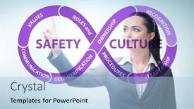  Presentation with culture - Presentation theme featuring businesswoman-in-safety-culture-concept background and a light blue colored foreground