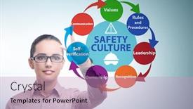  Presentation with culture - Colorful slide deck enhanced with businesswoman-in-safety-culture-concept backdrop and a coral colored foreground