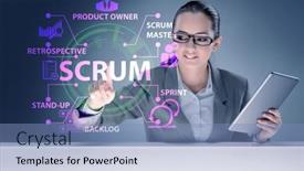  Presentation with scrum - Audience pleasing slides consisting of businesswoman-in-scrum-agile-method backdrop and a teal colored foreground