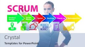  Presentation with scrum - Cool new PPT theme with businesswoman-in-scrum-agile-method backdrop and a teal colored foreground